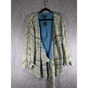 Lane Bryant Blouse Women 18 Green Tie Front Flare Sleeve Forest Fairy‎ Boho Y2K